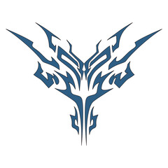 Blue tribal tattoo design with sharp edges, symmetrical geometric ornament illustration.