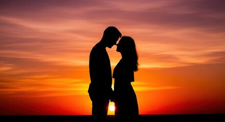 Couple Romantic Sunset Silhouette Holding Lantern on Beach Love Moment