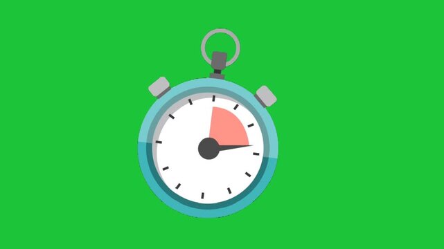 Stopwatch timer ticking on green background, simple time management animation loop