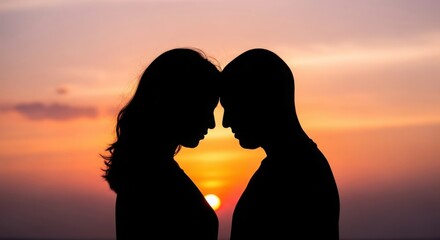Couple Silhouette Sunset Love Romantic Embrace Golden Hour Backlit Portrait