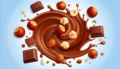 Delicious chocolate swirl with hazelnuts and chocolate bars
