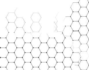 Hexagon grid receding into white space, like cellular structure, minimalist monochrome art
