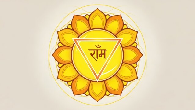 Manipura chakra symbol, sacred geometry in radiant yellow and golden hues, spiritual symbol