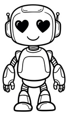 Obraz premium Line art illustration of a cute robot depicting heart eyes for technology and emotion