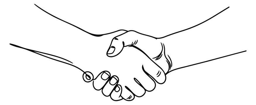 Hand drawn line art illustration of a handshake depicting agreement for business concepts
