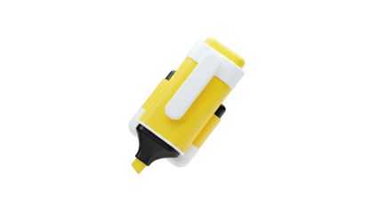 Yellow highlighter pen with white clip on white background