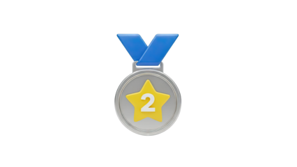 Silver Medal with Yellow Star and Number 2