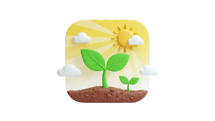 Sprouts Growing Under the Sun with Clouds