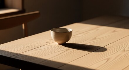 Ceramic bowl on wooden table in natural light simplicity and warmth