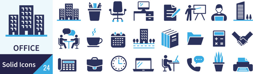 ベクターのオフィスに関するシルエットアイコンセット
