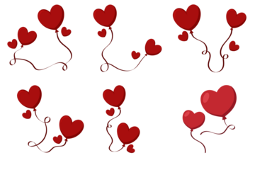 Red Balloons with Hearts Collection PNG, Romantic Valentine Decoration