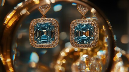 Elegant Gold Earrings with Blue Gemstones and Sparkling Diamonds