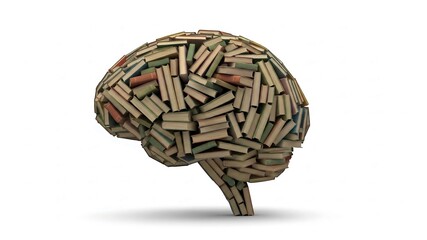 Brain made of books symbolizing knowledge and learning