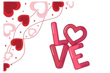 “Love” Text with Pink and Rose Heart Arrow Design, Romantic Valentine 