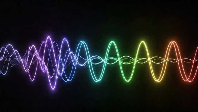 Electromagnetic Waves Spectrum Visualized as Colorful Glowing Sine Waves