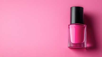 Vibrant Pink Nail Polish Bottle on a Soft Pink Background