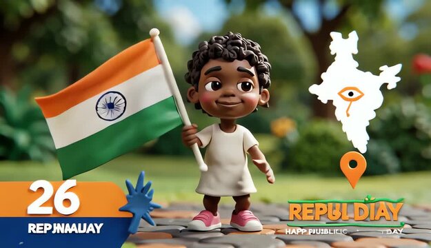 Indian Child Holding National Flag on Republic Day 26 January Celebration