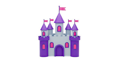 Fototapeta premium Cartoon Purple and Gray Castle with Pink Flags