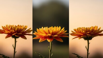 Harmonic Chrysanthemum Trio: Vibrant floral arrangement with natural light variations for