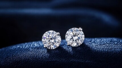 Sparkling Diamond Earrings on Luxurious Blue Velvet Background