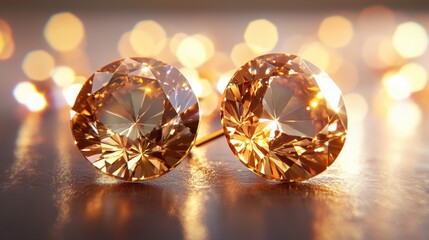 Sparkling Orange Gemstones with Blurred Golden Background Lighting