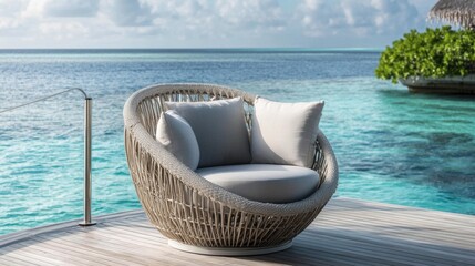 Cozy Outdoor Chair by the Sea Overlooking Tranquil Water and Sky