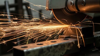 Precision cutting with an abrasive wheel tool showcasing sparks and metal fabrication in industry
