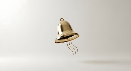 Golden Notification Bell Icon Ringing on Clean White Background, 3D Re