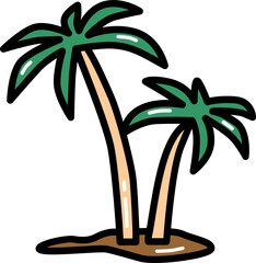 Island coconut tree with outline illustration