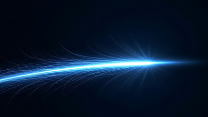 Bright blue light streak with fine wisps against dark background energy abstract