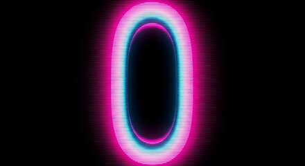 Glowing Neon Oval Portal with Horizontal Lines on Black Background light