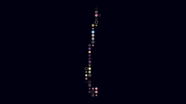 Chile map animation. Shape of the country with pulsating colored dots. Large size circle blocks. Digital style Chile map on dark background. Classy video.