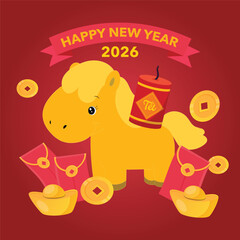 Golden horse and wealthy new year icon