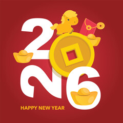 Year of the horse postcard and wealthy new year icon