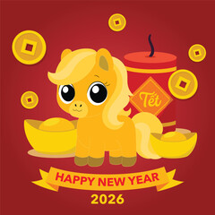 Golden horse and wealthy new year icon Illustrator Artwork