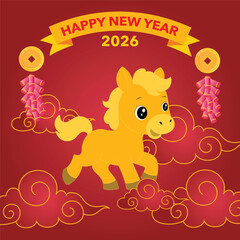 Year of the horse postcard and wealthy new year icon