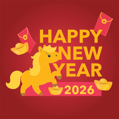 Golden horse and wealthy new year icon