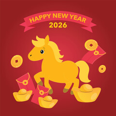 Golden horse and wealthy new year icon