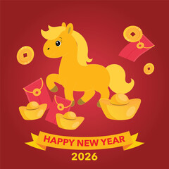 Golden horse and wealthy new year icon