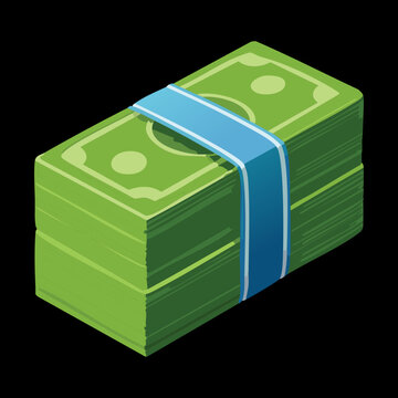 bundle of green cash bills with blue band for payroll and bank treasury in tycoon game asset