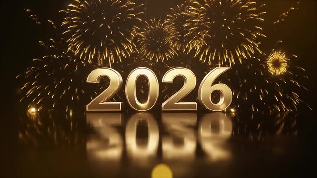 Luxury new year celebration scene with glowing fireworks golden lights vertical format