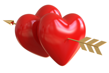 Two red heart with arrow shooted isolated 3D PNG