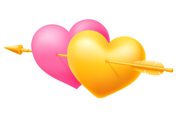 two pink and yellow hearts with arrow PNG