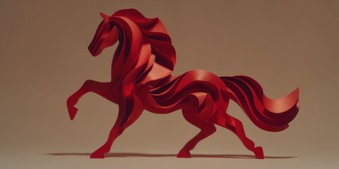 Elegant Red Horse Sculpture in Abstract Paper Art Design