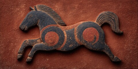 Ancient Artistic Depiction of a Galloping Horse on Clay Surface