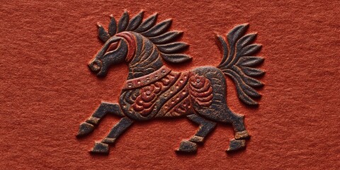 Ornate Horse Sculpture with Intricate Details on Textured Background