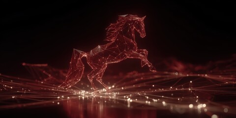 Stunning Low Poly Horse in Red Tones with Abstract Background Visuals