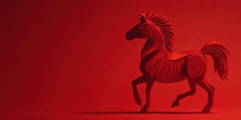 Red Wooden Horse Figurine on Red Background for Artistic and Creative Use
