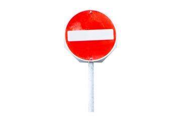 Do Not Enter or no entry sign made of symbol red circle shape aluminum, red. Rules for road. Isolated on cutout PNG or transparent background. Regulatory signs for vehicular traffic sign. 