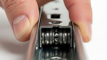 Close-up of Hand Pressing a Ball Bearing Sliding Mechanism Component